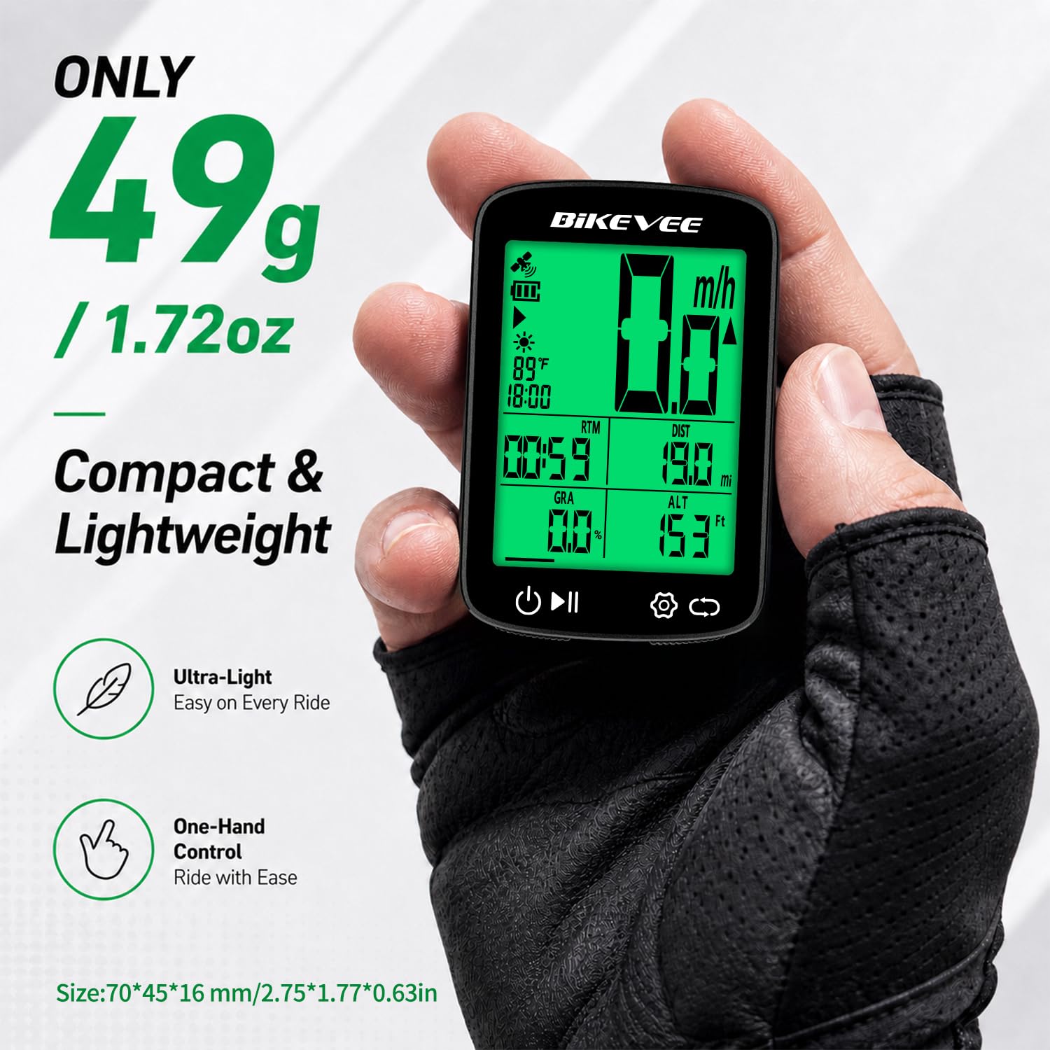 Bikevee GPS Fahrradcomputer Kabellos Tacho Fahrrad IPX7 Wasserdicht mit Temperatur Höhe Steigung 2,4 Zoll Display Auto Start Stopp KMH MPH （Schwarz） Sport & Freizeit