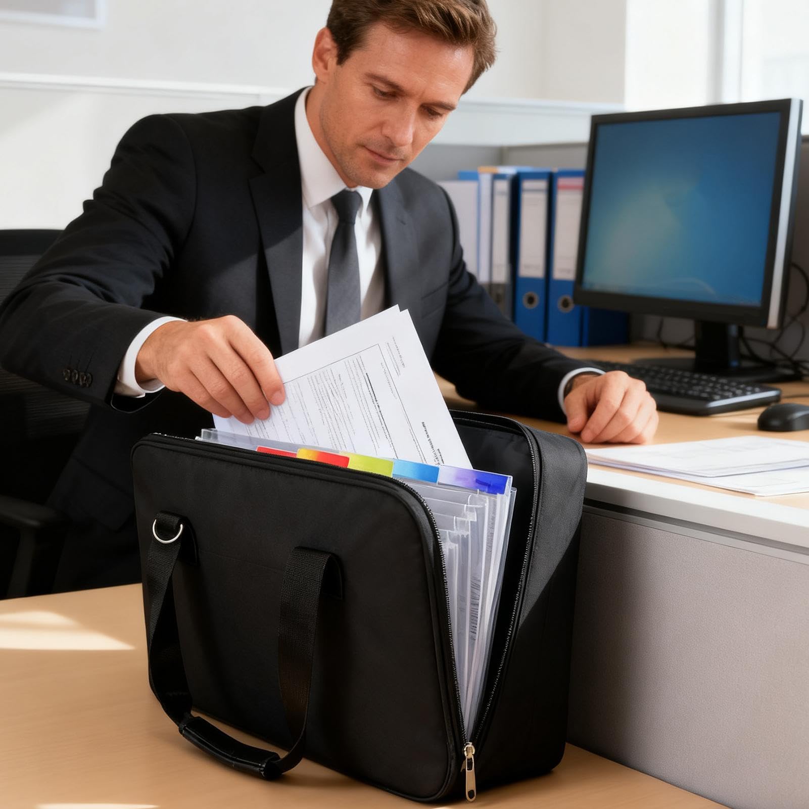 Portabustelle Con Cerniera E Cinturino Con Tracolla E Capacità 500 Fogli | Raccoglitore Con Cerniera 3 Anelli Con Manico Per Documenti Laptop Quaderno Studenti Insegnanti Scuola Ufficio Viaggio St