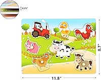 Vista 2 de Rompecabezas de madera con diseño de granja para bebés, imágenes a todo color para preescolar, 7 piezas