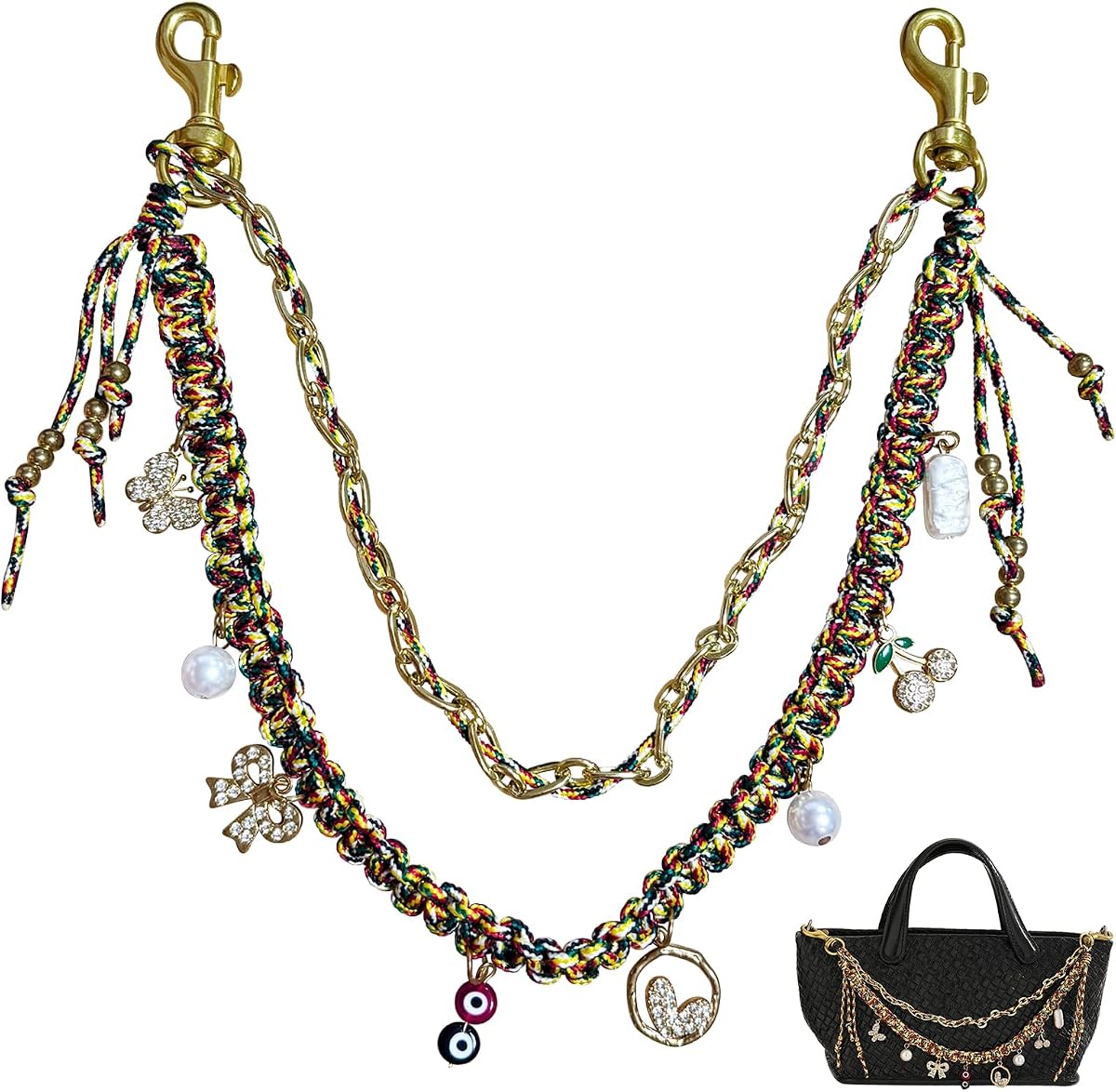 HUXRY CARCH Bag Chain Charms for Handbags or Purse, Handbag Accessories Decorative Charm(Agate Bead Necklace)