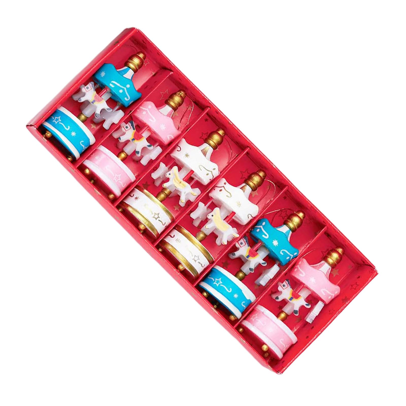 JSGHGDF Miniature Wooden Revolving Carousel Pendant Decoration for Christmas Party and Seasonal Home Decoration Wooden Christmas
