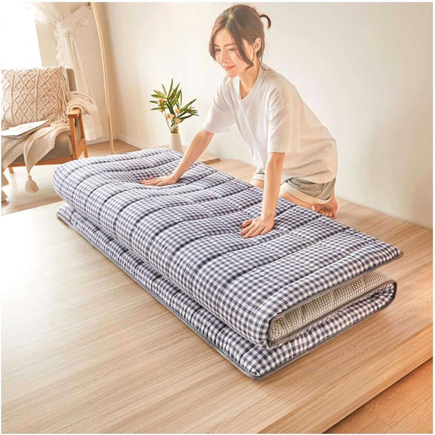 Matelas futon Japonais, Tatami Matelas Japonais De Plancher Coussin Futon, Matelas Portable Pliable et Double, Non Glissant et Respirant, pour Le dortoir de la Maison (Size : 90x190cm/35x75in)