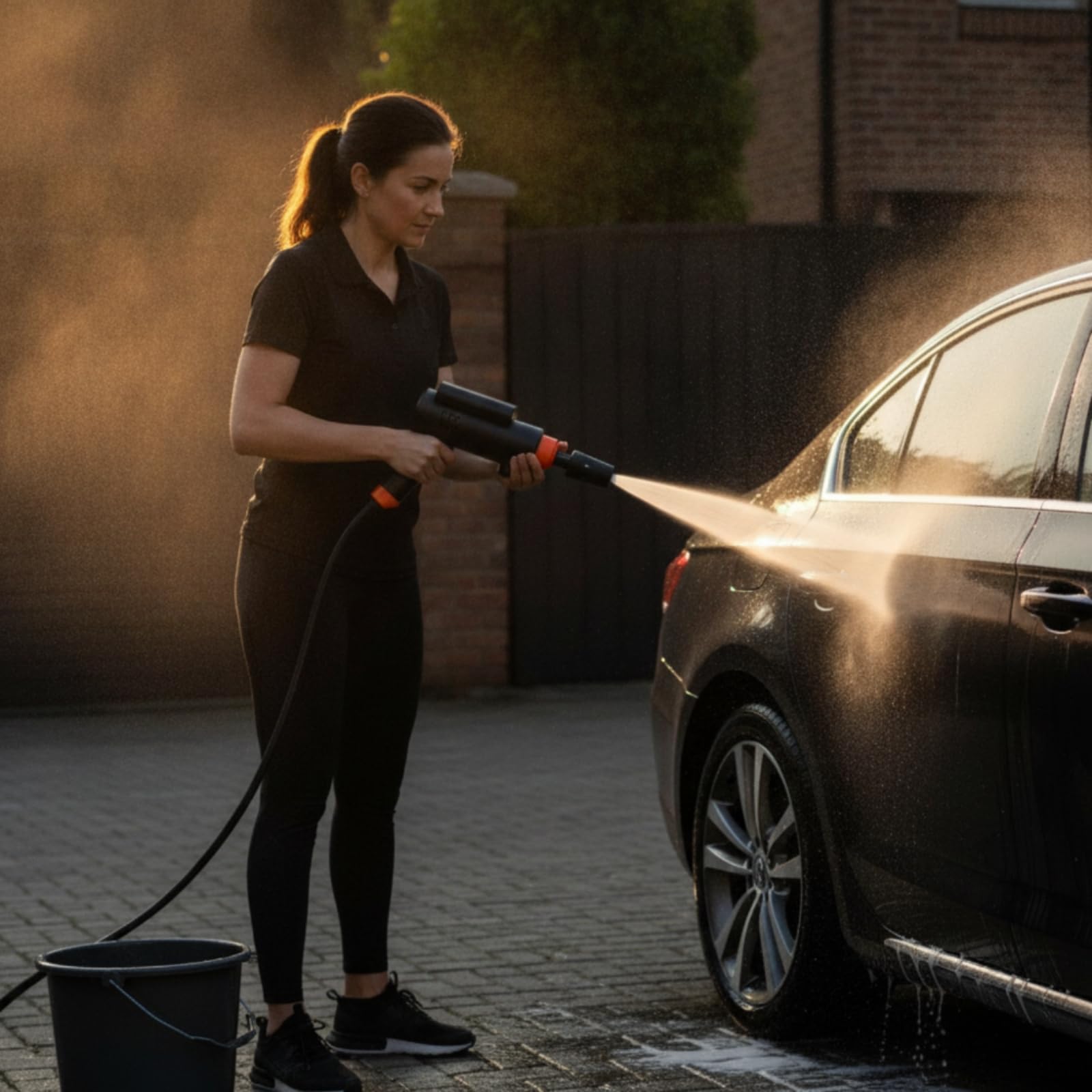 LOVIVER Hidrolavadora con Bomba Agua Hidrolavadora con Pistola Pulverizadora Autocentrante Limpiador para Viajes, 12 V, Gris