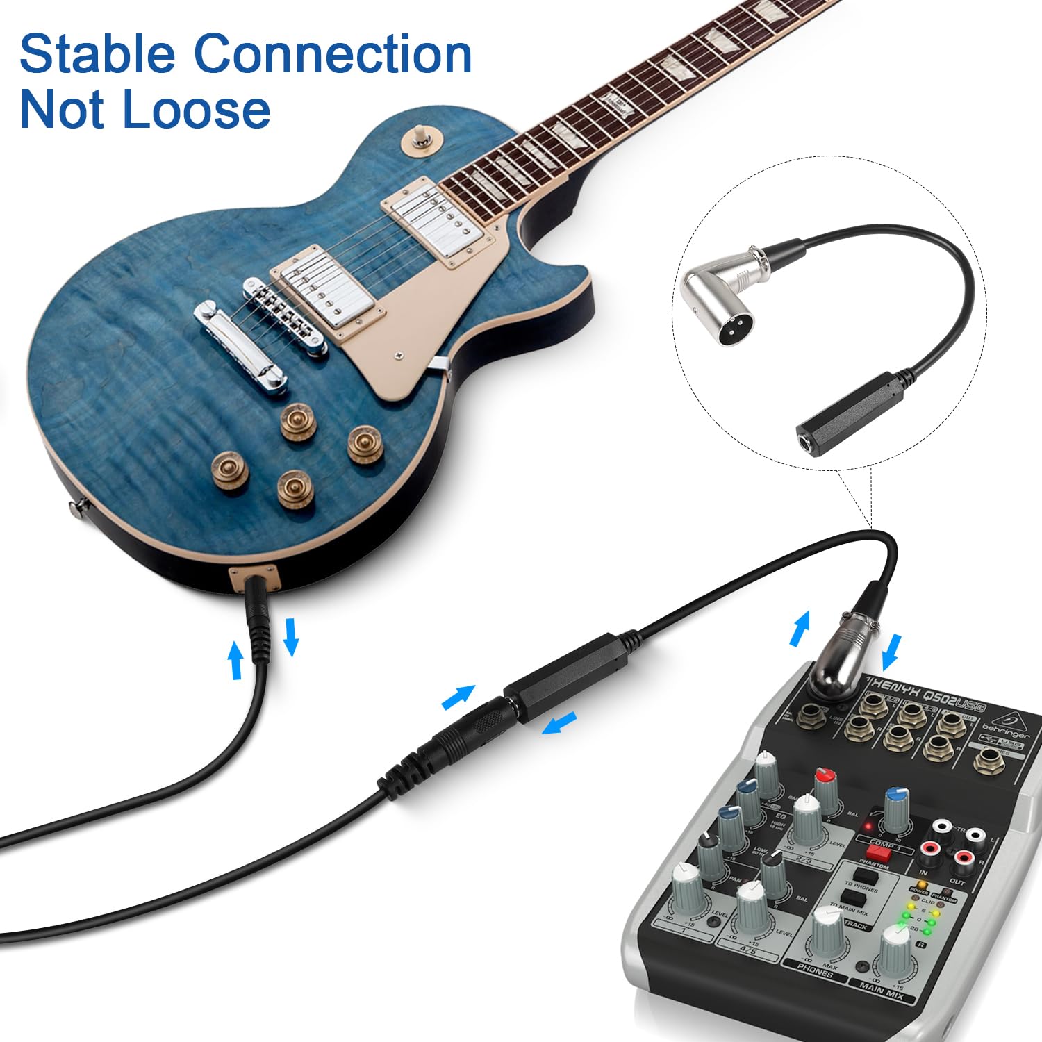 QIANRENON 90° hoek XLR naar 6,35mm symmetrische kabel 3-pins XLR hoek stekker naar TRS 1/4 6,35mm stereo stopcontact hoofdtelefoonkabel, voor mengpaneel microfoonversterker, 30cm