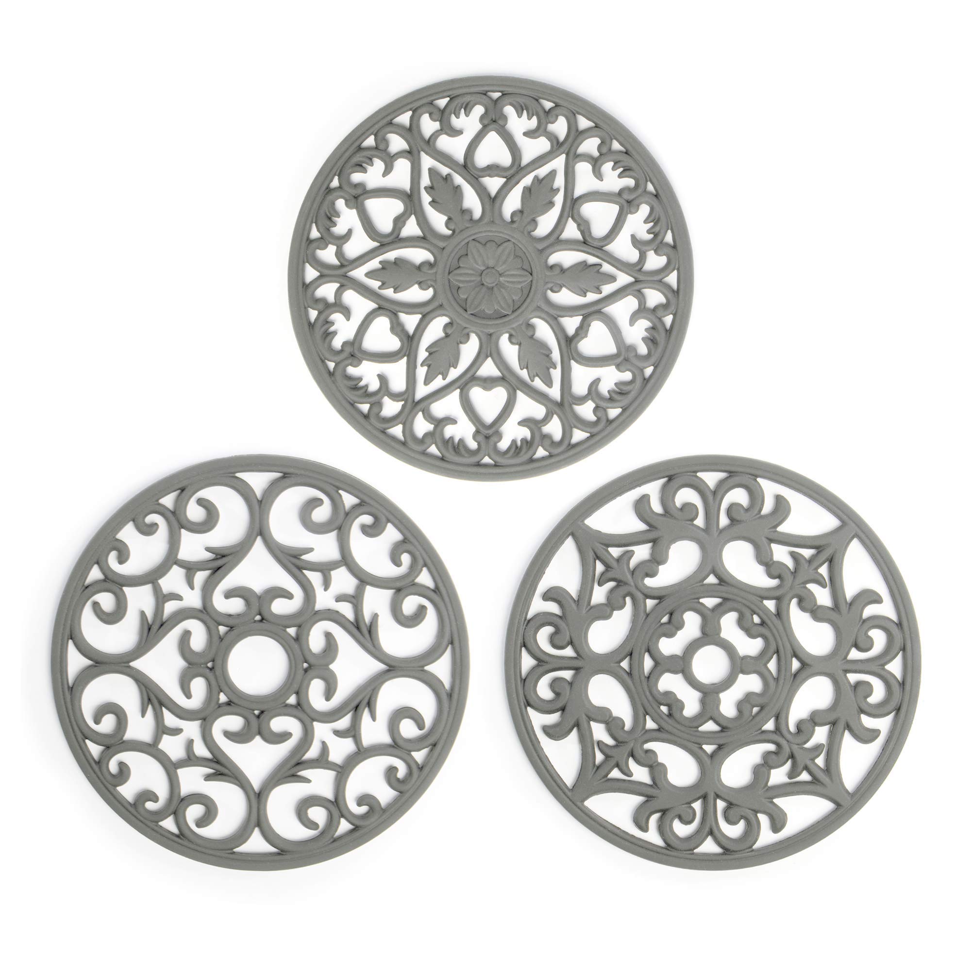 Silicone Trivets - Set of 3 Grey | Pan Stands for Worktops & Saucepans | Kitchen Accessories | Hot Pan Mats | Dining Table Saver | Pukkr