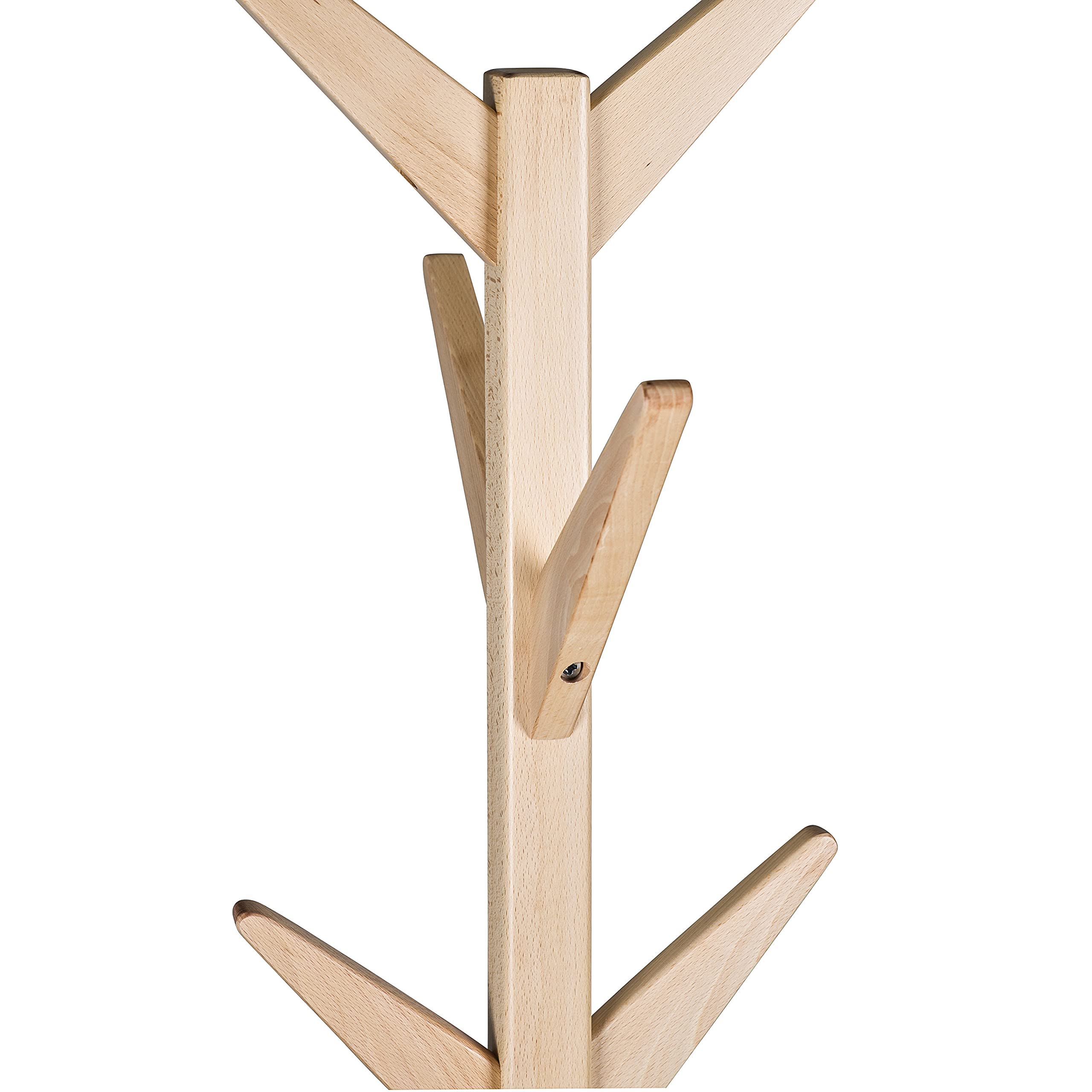 f32 Perchero de madera maciza – Perchero de pie (178 cm de altura) – Estable soporte para chaqueta con 8 ganchos de madera natural lacada