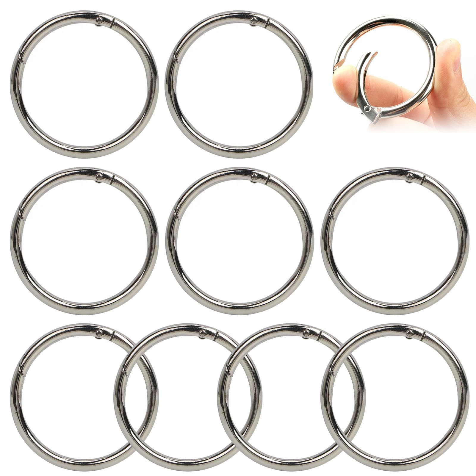 10 mosquetones redondos, mosquetones redondos, mosquetones redondos, mosquetones para bolsos, llaveros grandes, anillo de mosquetón, anillo grande, mosquetón redondo, 50 mm, plata