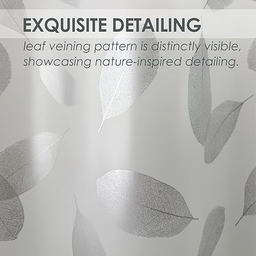 Miniatura 5 de Cortina de ducha de plástico, cortina de ducha impermeable de PEVA con diseño, patrón de hojas plateadas, ojales inoxidables, cortina de bañera de