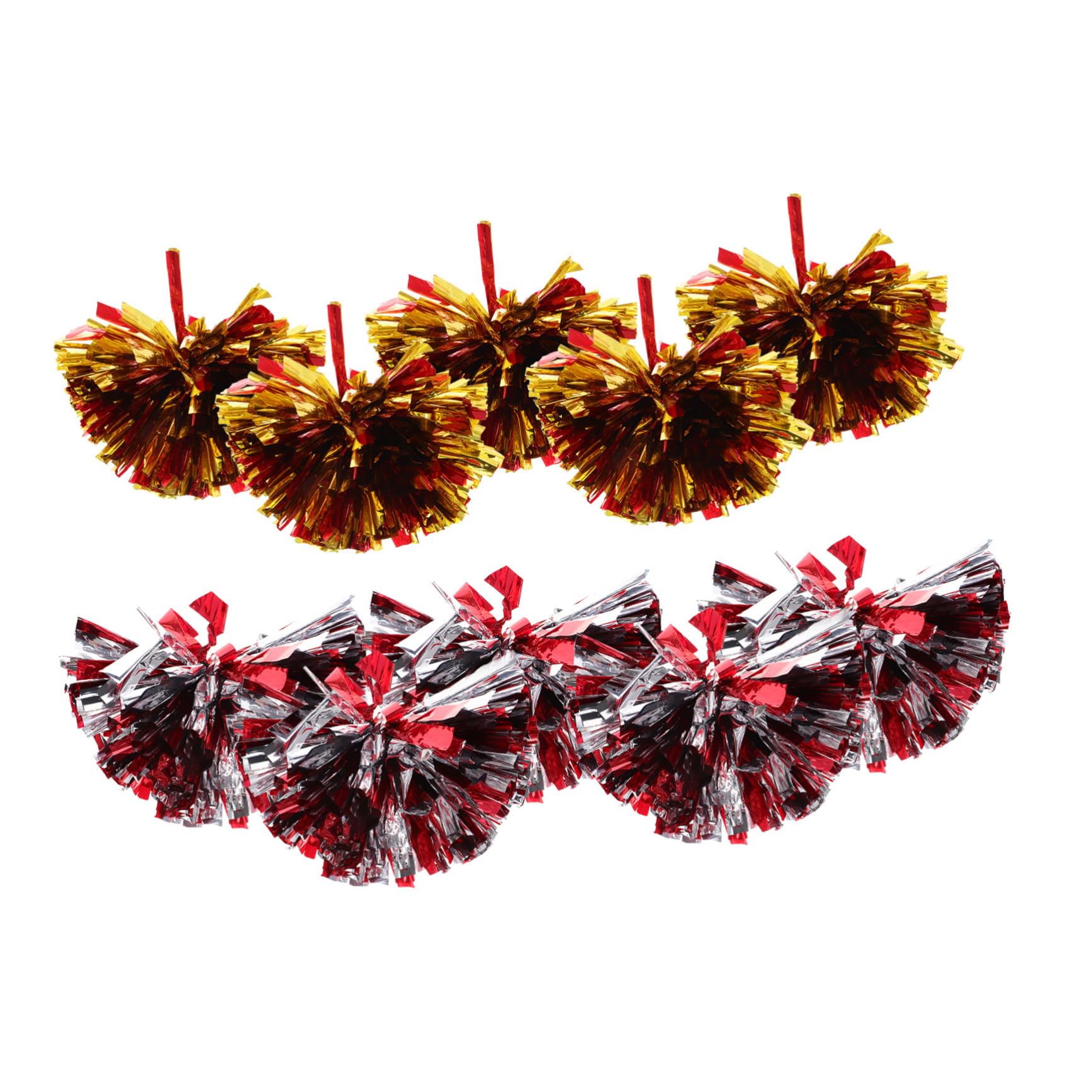 BESPORTBLE Metallic Flower Ribbons Cheer Pom Poms 10 Pack Cheerleader Pompoms for School Sports Games Flexible Sparkling