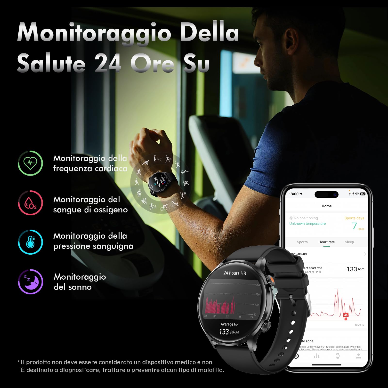Redriver Smartwatch Uomo Orologio, 1.39" Rotondo Smart Watch Chiamata e Whatsapp, 100+Modalità Sport Fitness Tracker Impermeabile IP68, Pressione Sanguigna, Ecg, SpO2, Sonno, per Android iOS