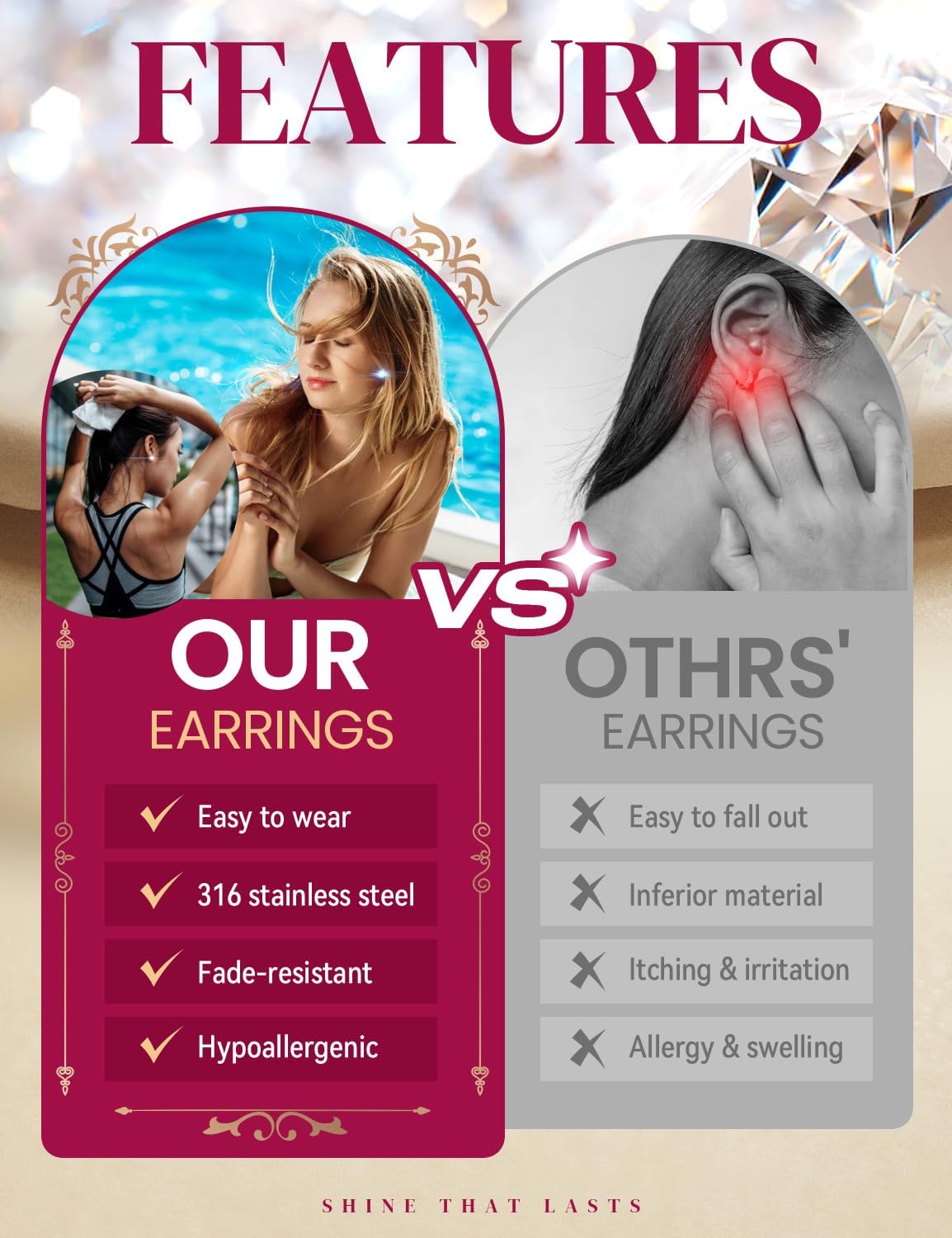 10 & 14 Pairs Hypoallergenic 14K Gold Plated Flat Back Earrings Hoops for Women CZ Stone Pearl Opal Studs Huggie Hoops Earrings Stainless Steel Cartilage Jewelry Gift for Sensitive Ear - Image 5