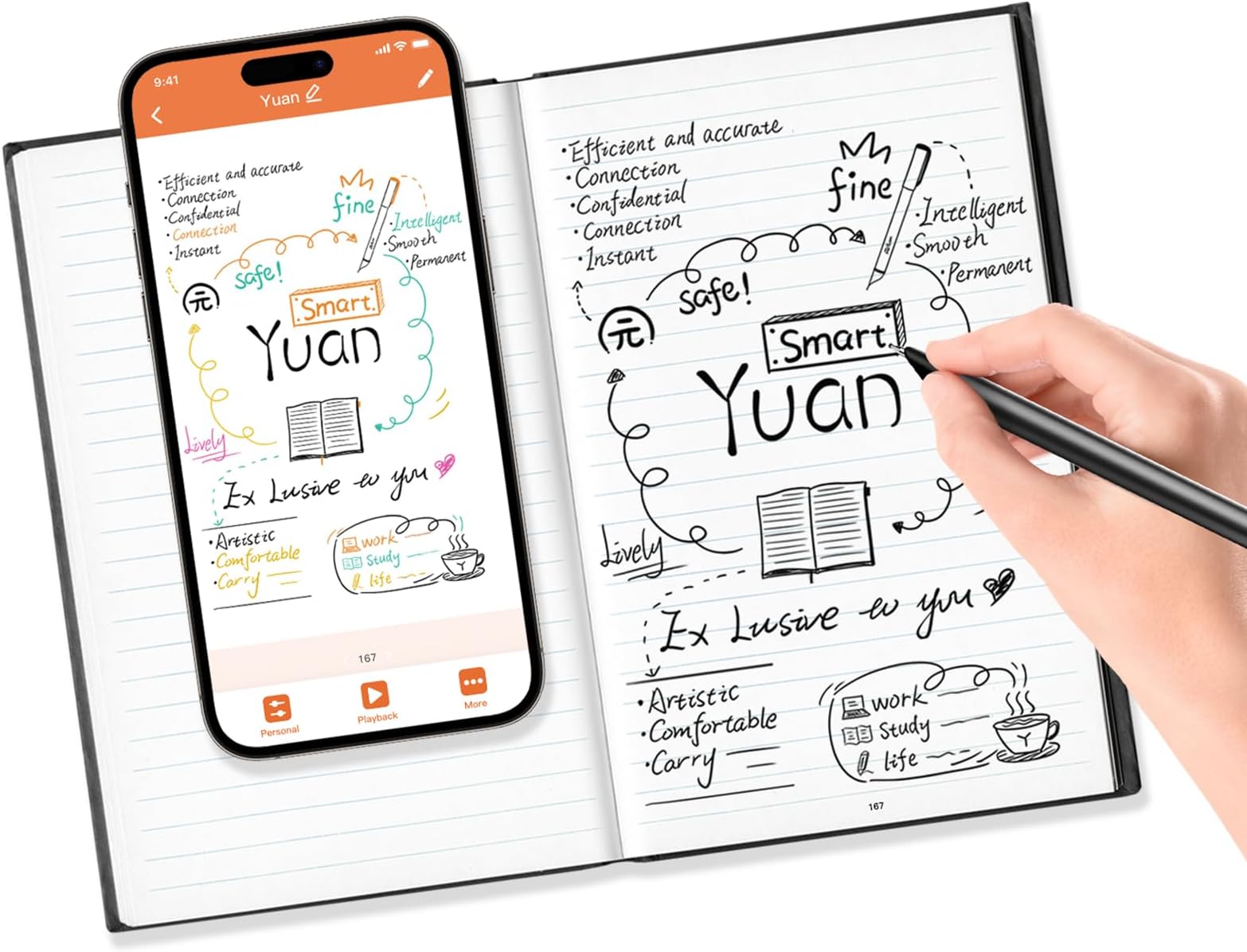 Digital Sync Pen with Notebook, Smart Writing Set Real time Sync Digitizing for Paper Notes Convert to Text, Smart Pen and Notebook for Note Taking Sync Notes to Phone/Tablet Instantly