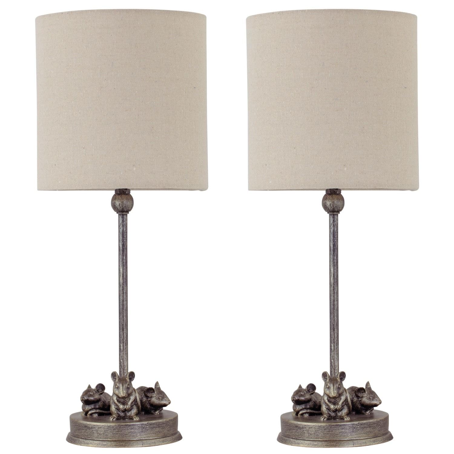 Set of 2 Maurice - Antique Gold Mouse Table Lamps Oatmeal Linen Shade