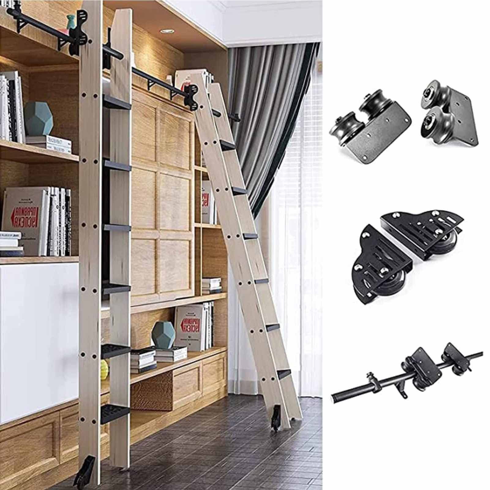 OOPDNEGAK Retractable Library Rolling Ladder Hardware Kit - Sliding Library Ladder Black Track Kit, Tensible Rolling Hardware, Floor Wheels With Brakes(Silver,400cm(13.1 ft) track kit)