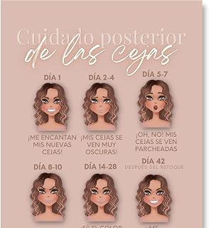Spanish PMU Eyebrow Powder Brow Microblading Aftercare Instruction Cards - 4x6 Inches - Front and Back Stages of brow healing
