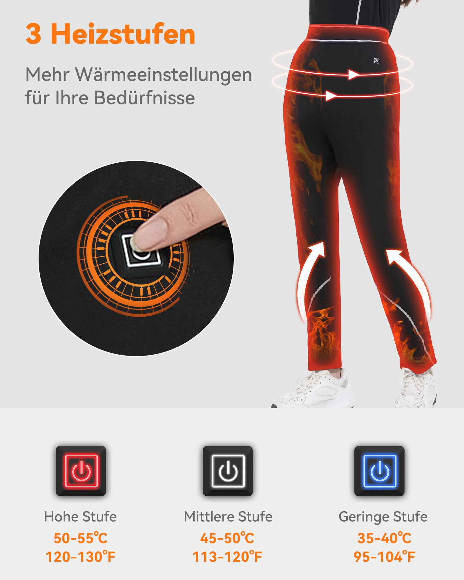 FERNIDA Pantaloni riscaldati da Donna, Neri Termici, con Power Bank, Invernali, Caldi, Leggings Termici, 3 Livelli di Temperatura