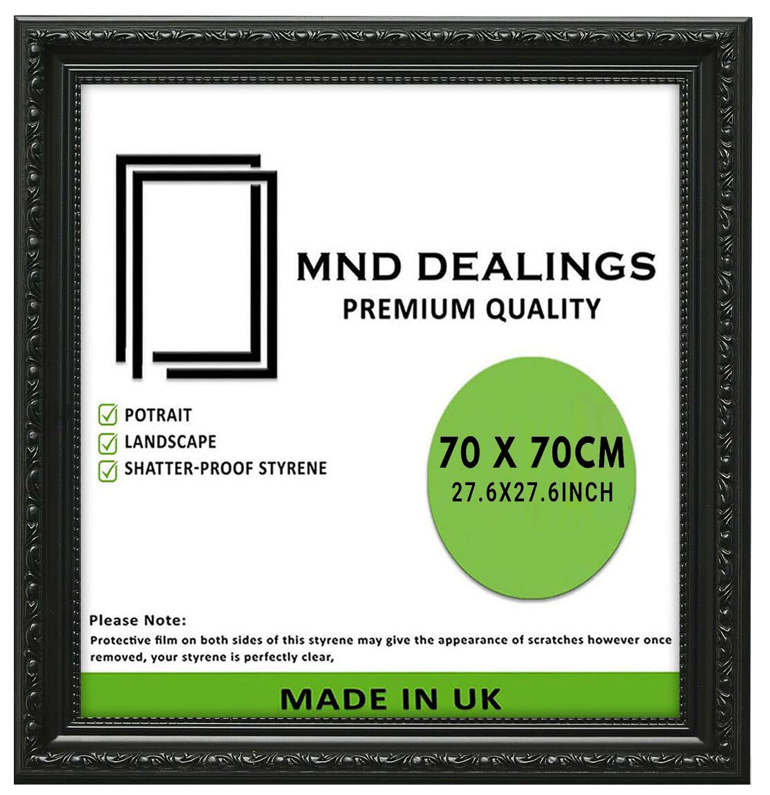 MND Dealings Antique Vintage Ornate Shabby Chic Black Sqaure 70X70 CM (27.6X27.6) Poster Frame| Various Sizes Frame for Wall Gallery Art Photo Frames Display |For Gift Sleek Home Décor