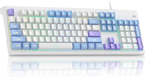 MageGee Teclados cremosos, teclado clásico K2 con cable RGB retroiluminado 104 teclas, teclado ergonómico impermeable, teclados de PC para