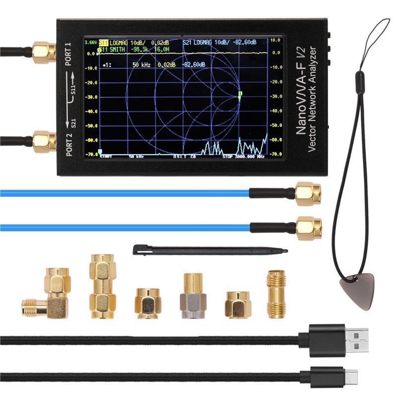 Analizador de red, Analizador De Red Vectorial V2 50KHz-3GHz VNA Pantalla Táctil 4,3"