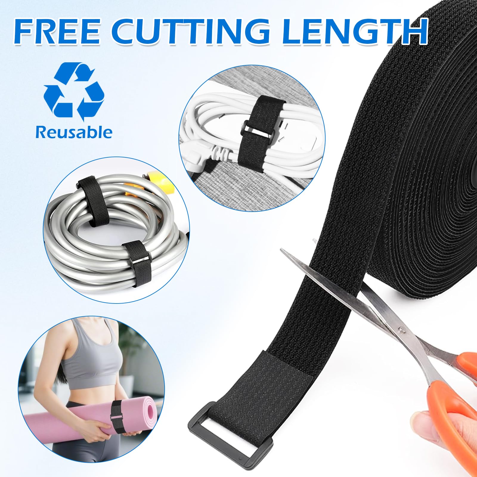 Redamancy 10m x 2cm Fascette Fermacavi Riutilizzabili con 50 Fibbie, Fettuccia Nylon Nero, Lunghezza Di Taglio Libera Fascetta Cavi, Nastro Adesivo per Organizzare Cavi, Zaino, Tubi Flessibili
