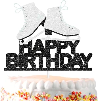 White Skate Happy Birthday Cake Topper - Girl Skater Figure Skating Happy Birthday Party Decoration - SugarGera