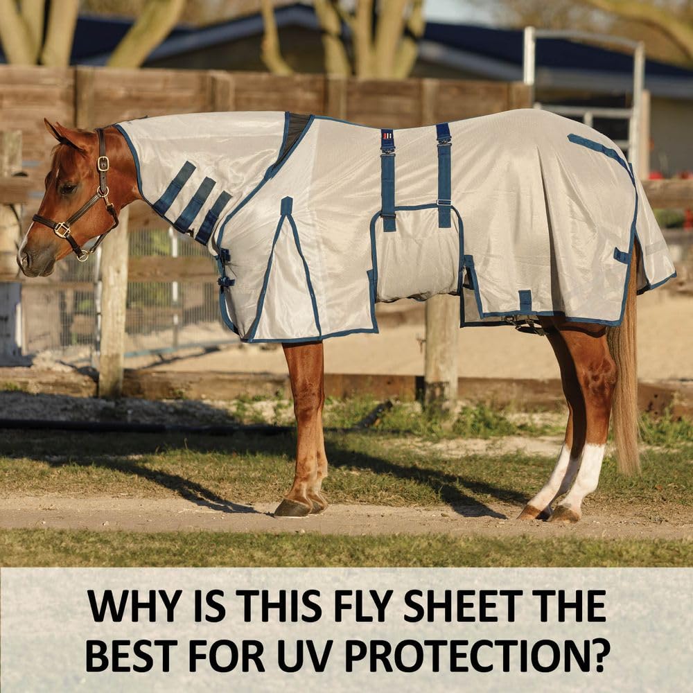 Schneiders Soft Interlock Mesh II Attached Neck Euro Bellyband Leg Shield Horse Fly Sheet | 80% UV Protection | SilverTek Lining | Color Silver | Size 70