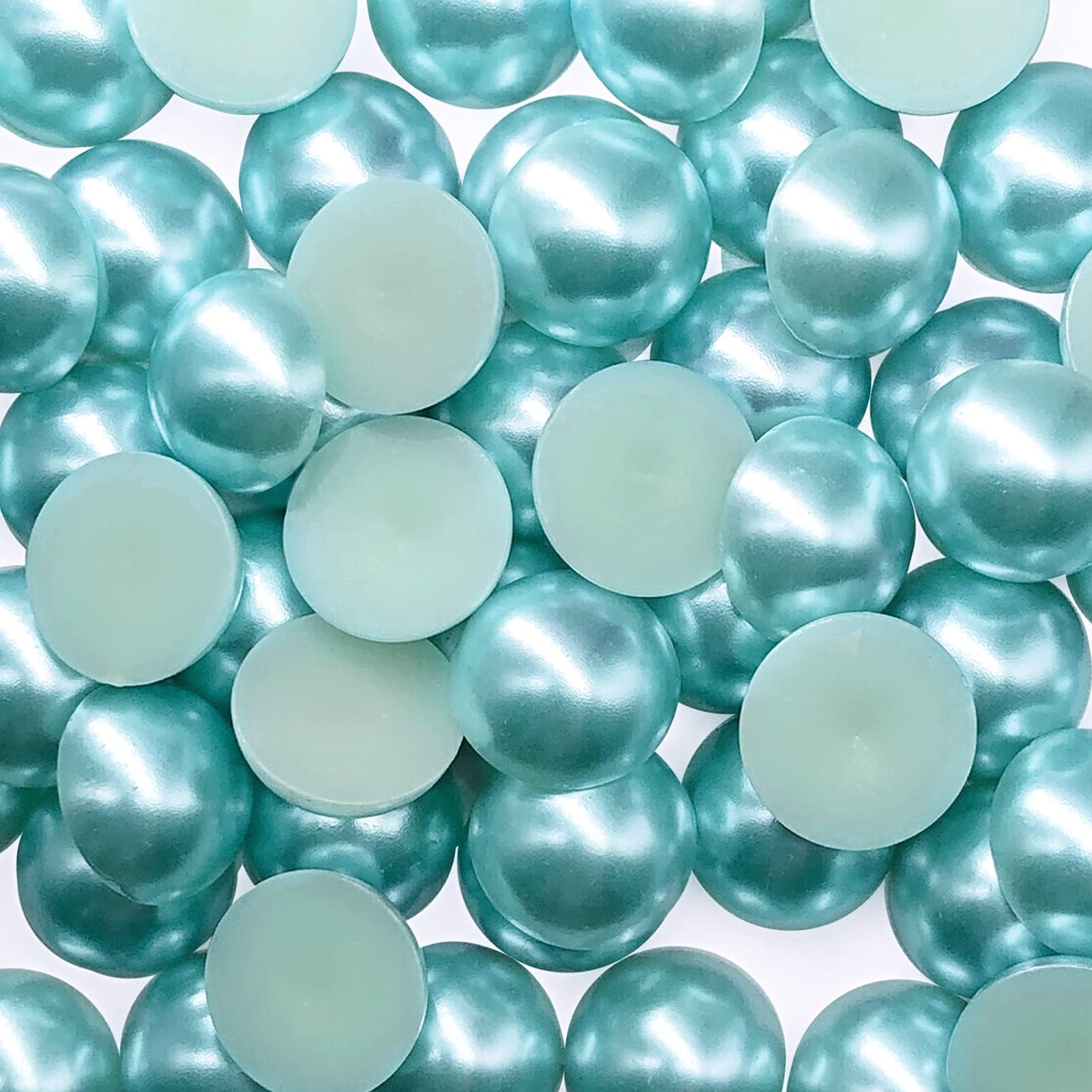 Bling World 300 PCS Flatback Half Pearls Bead,14mm Half Round Pearls Lake Blue Round Flatback Half Pearl Bead for Craft DIY Jewelry Making Nail Craft Phone,Bag,Shoes,Cup Decoration