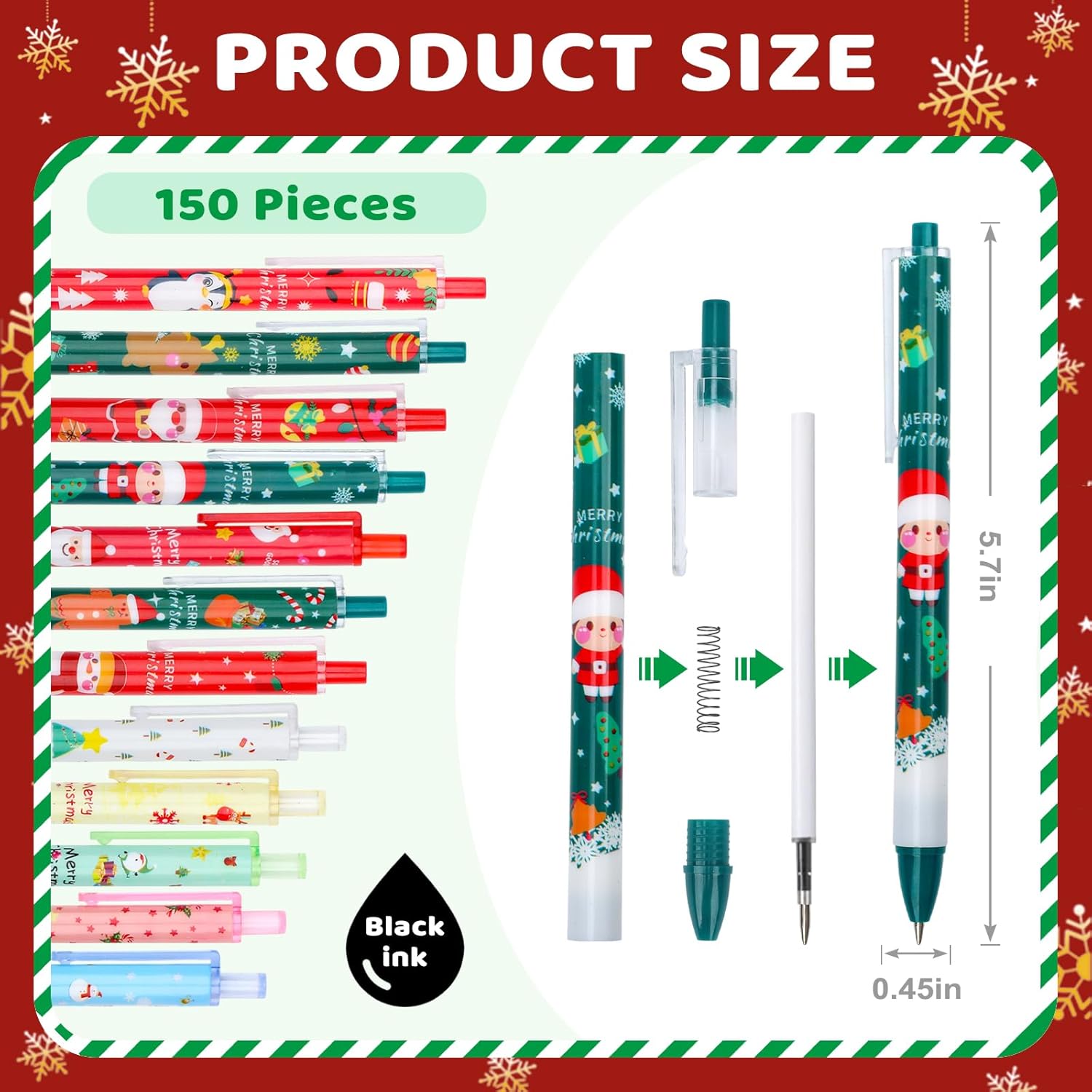 SAYAYA 150 Pcs Christmas Ballpoint Pen Cute Christmas Gel Ink Pens Retractable Xmas Holiday Pens Bulk for Xmas Teacher School Supplies Students Gift Rewards Adults Coworkers Office Party Supplies