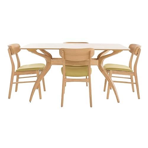 Lucious Curved Leg Rectangular Dining Set, 5-Pcs Set, Natural Oak