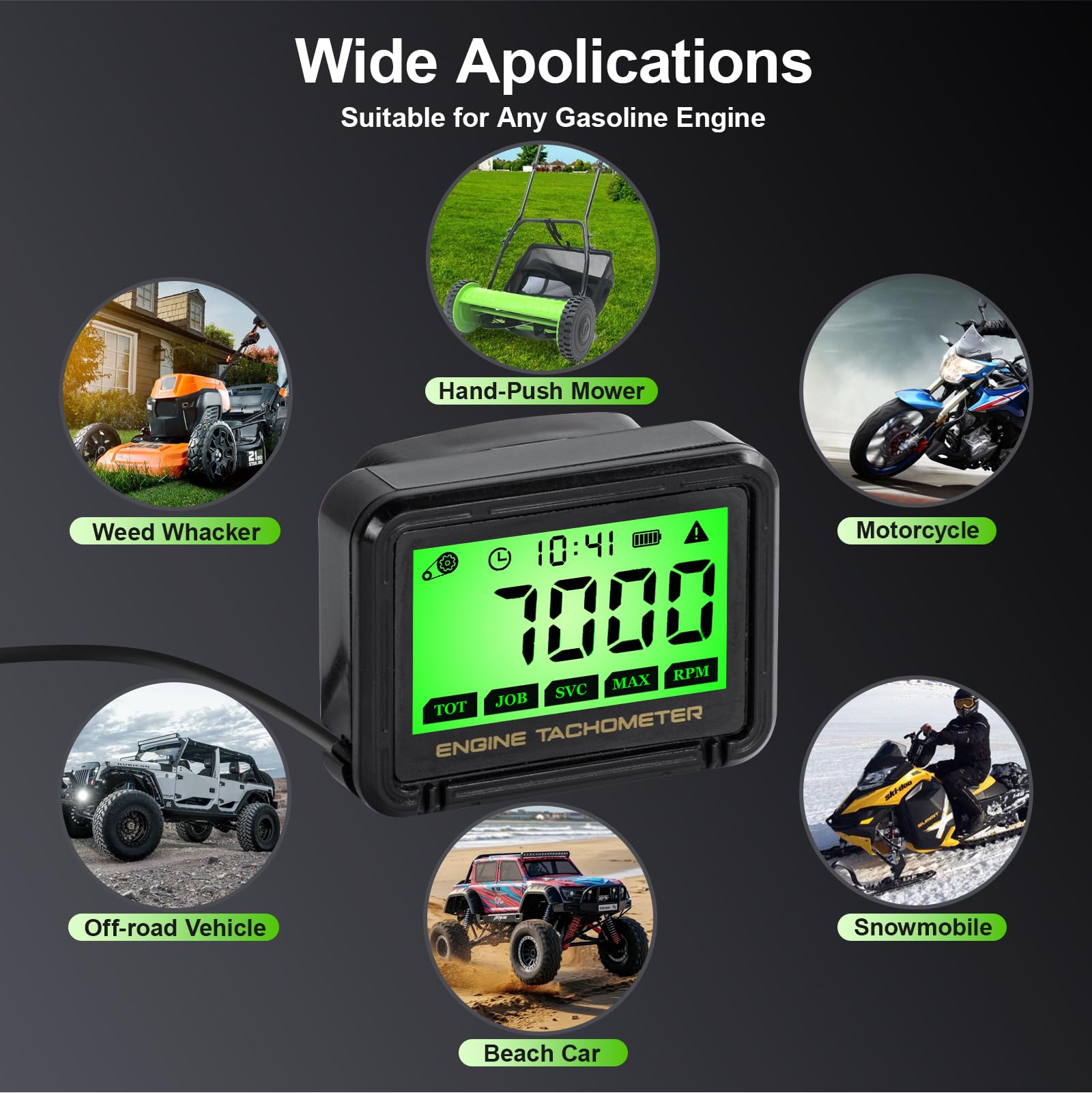 Drehzahlmesser Motorsäge, Präzises LCD Stundenzähler mit Drahtloser Induktion (0-18.000 U/min) für Motorräder, Rasenmäher, Generatoren - mit Akku-Überwachung, Nachtsicht und Wartungsfunktionen