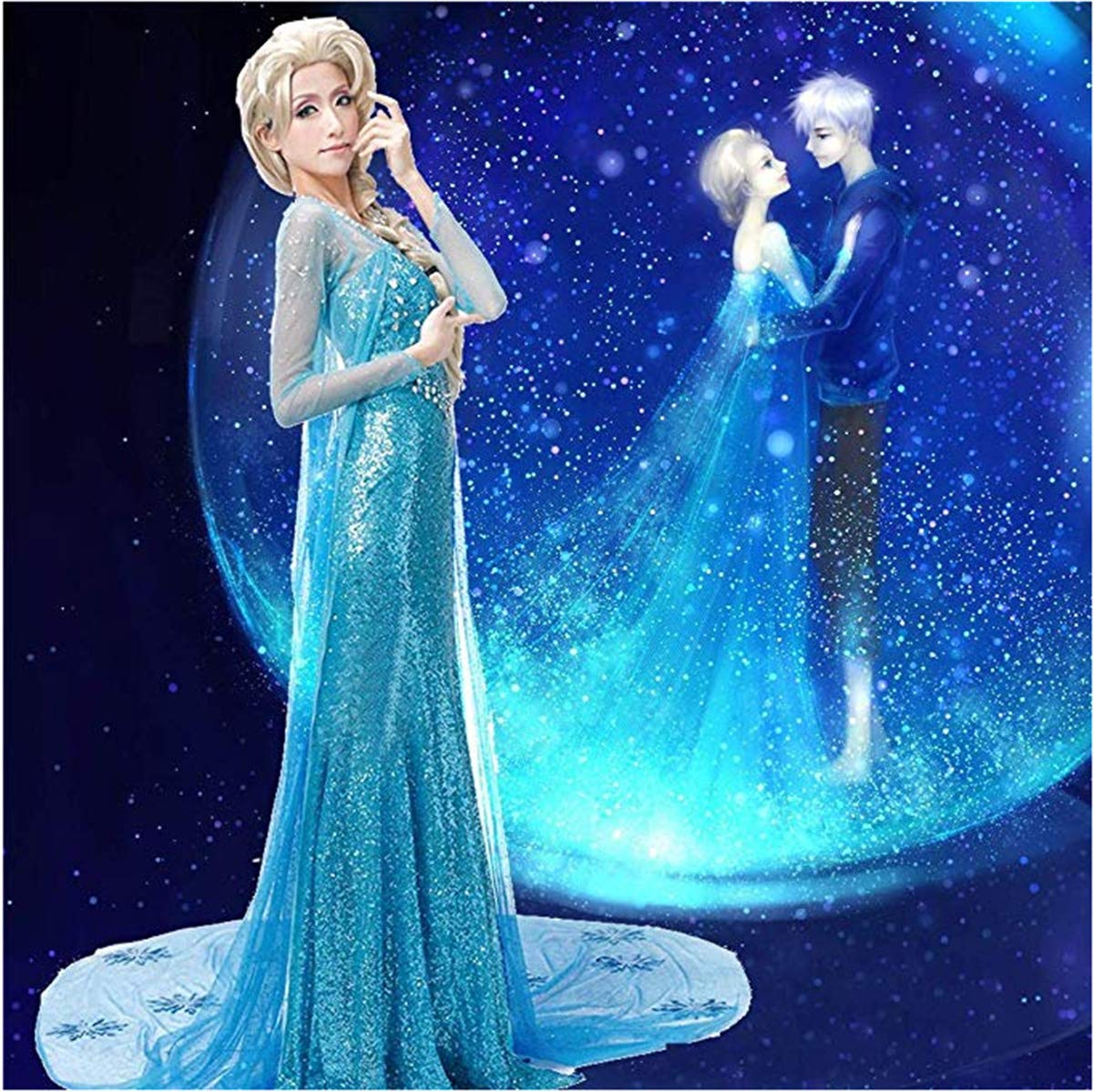 LOBTY Femme Robe Deguisement de Princesse Longueur De Plancher Encolure Ronde Sequin Robe Adulte Longue Robe De Soirée De Noël Halloween Robe De Fête Mardi Gras Carnaval Déguisement Cosplay Robe S-XXL