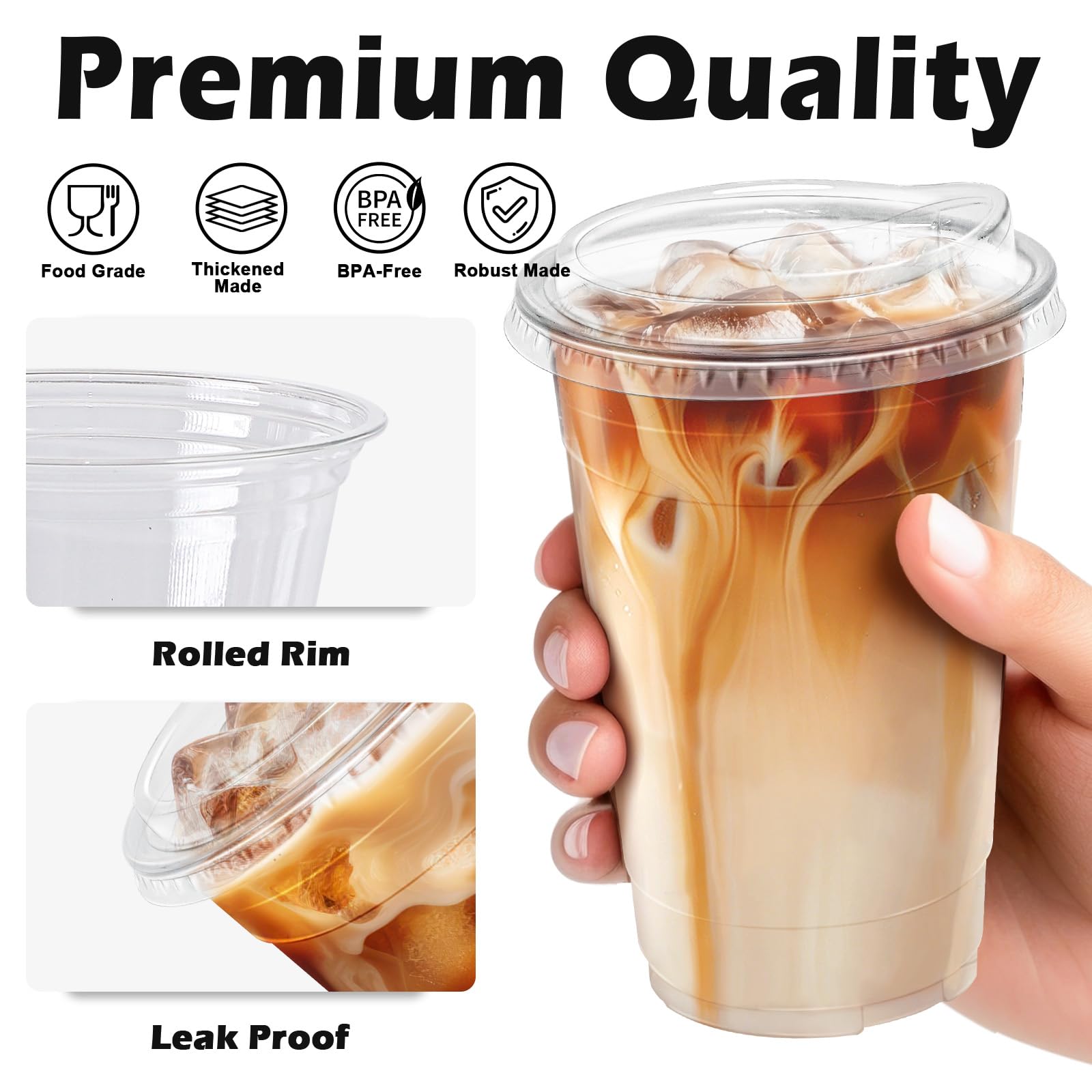 Clawsoff 20 oz 100 Pack Plastic Cups with Lids Disposable Iced Coffee Cups — Amazon image 4