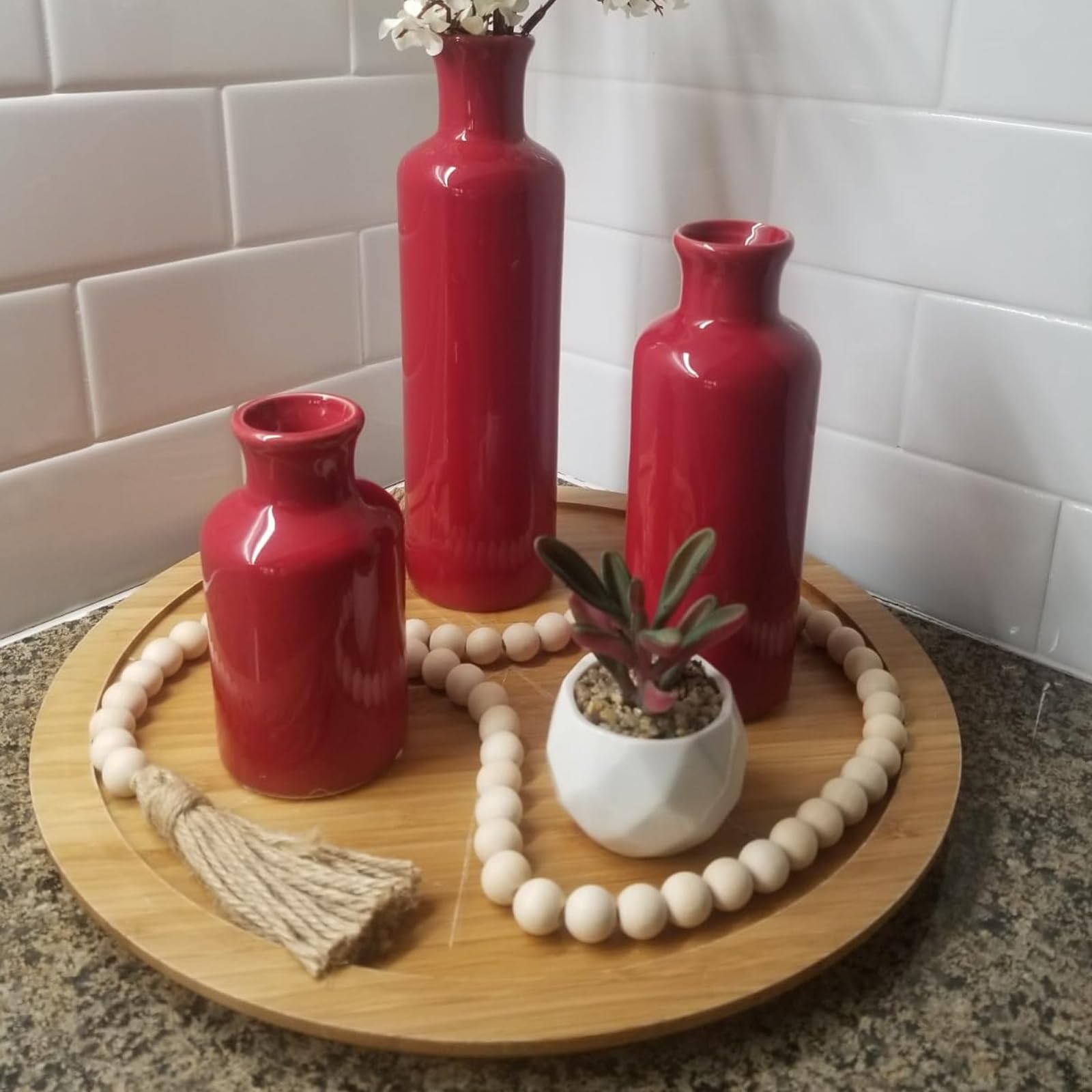 ZOENHOU Lot de 5 guirlandes de perles en bois avec pompons - 145 cm - Décoration créative rustique pour maison de campagne - Décoration à suspendre au sapin de Noël