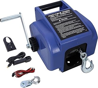 WIIS' IDEA 12V 6000 lb Load Capacity Portable Winch, Reversible Electric Winch for Towing ATV/UTV with Manual Function, Synthetic Rope, Rapid Mount, Extra Pulley Hook, Waterproof, Blue