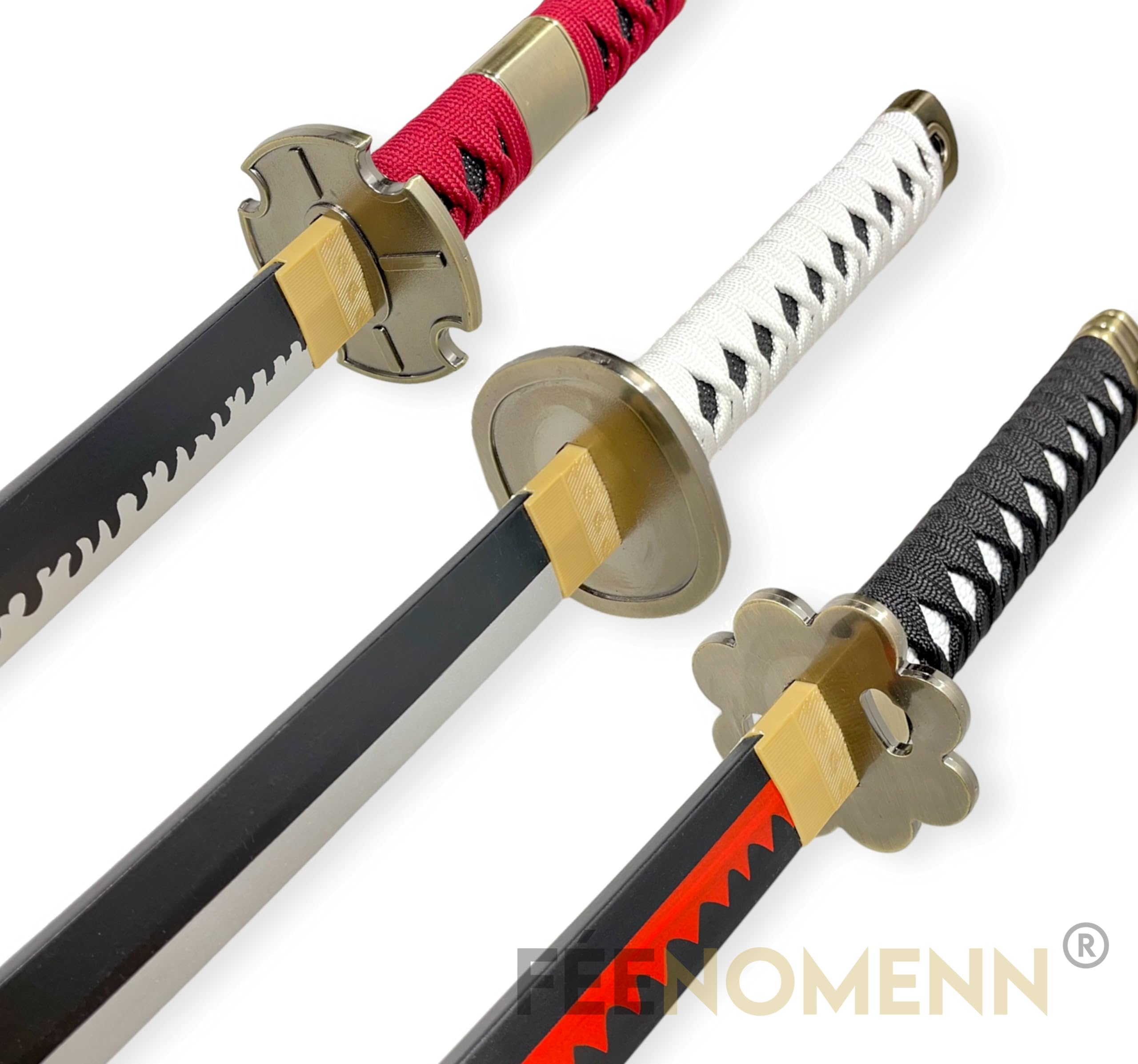Katane Decorative Giapponesi - Confezione da 3 Spade di Zoro (Shusui, Wado Ichimonji, Sandai Kitetsu) - Supporto Premium Incluso
