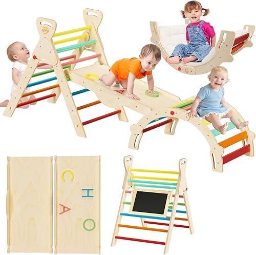 Juego de triángulos plegables de Pikler 7 en 1  Juguetes Montessori de escalada de madera para niños pequeños de 1 a 5 años  Gimnasio de selva