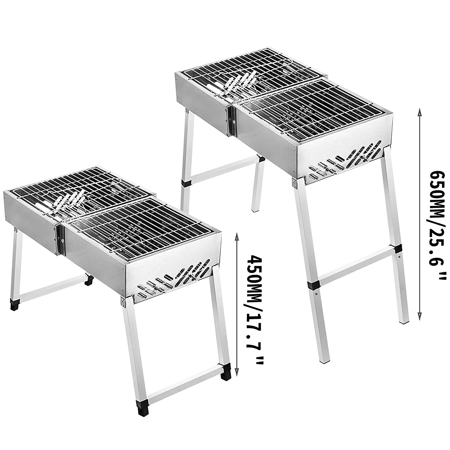 GOROCH Sjasliek Houtskool BBQ – Opvouwbare Koffergrill van 3 mm Staal voor 10 Spiesen – Draagbare Mangal voor Camping, Tuin, Picknick & Outdoor Grillen