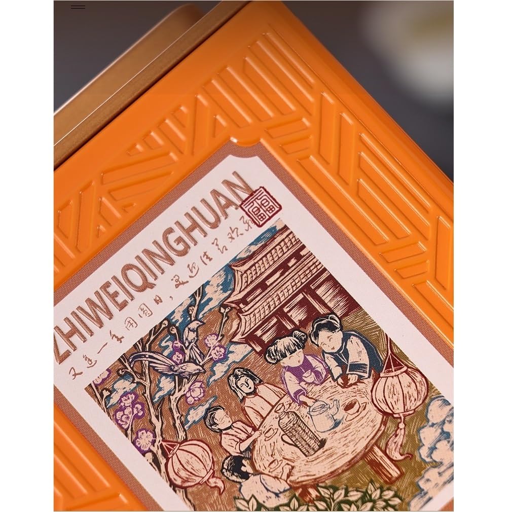 Juego De Té Contenedor de Almacenamiento de té a Granel Lata Cuadrada Lata sellada Lata vacía Juego de té Chino Retro Juego de Caja de Regalo de Lata Doble Tarro para Guardar Té(A)