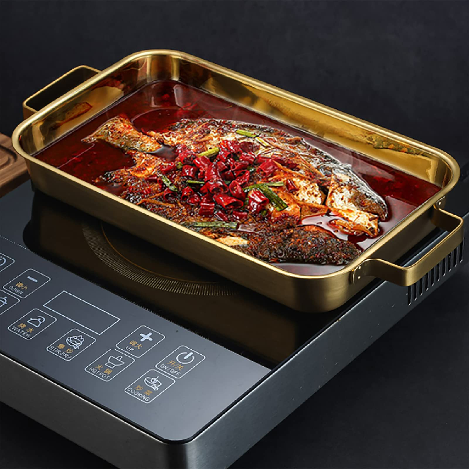Teglia da Forno in Acciaio Inossidabile 360, Teglie da Forno Rettangolari Antiaderenti con Design Binaurale E Finitura a Specchio,Facile da Pulire, per La Casa Hotel, Ristorante, Barbecue