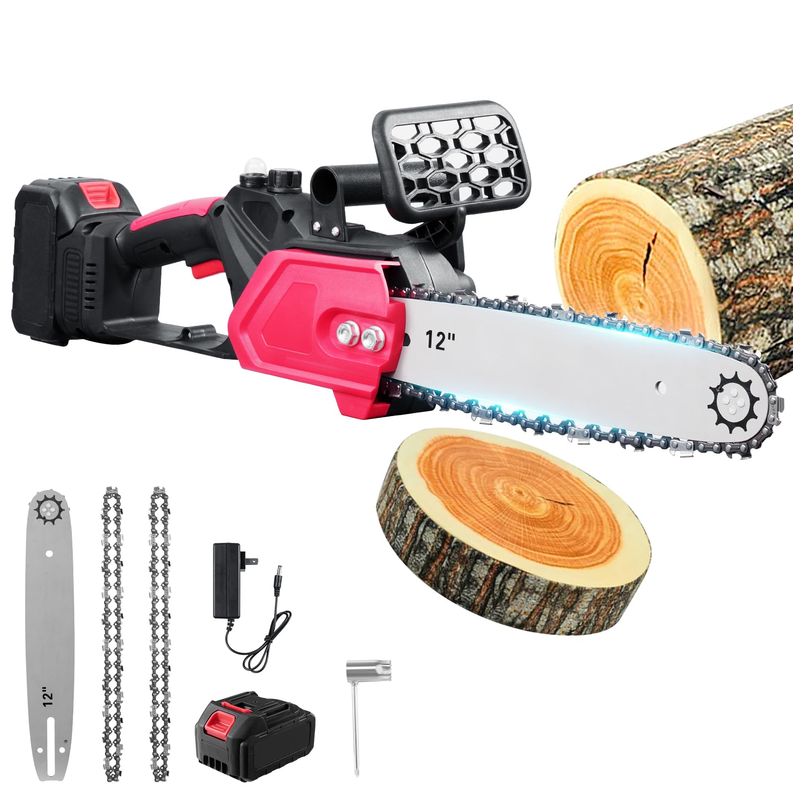 21V Cordless Chainsaw, Handheld Chainsaw Cordless 12 Inch Bar and