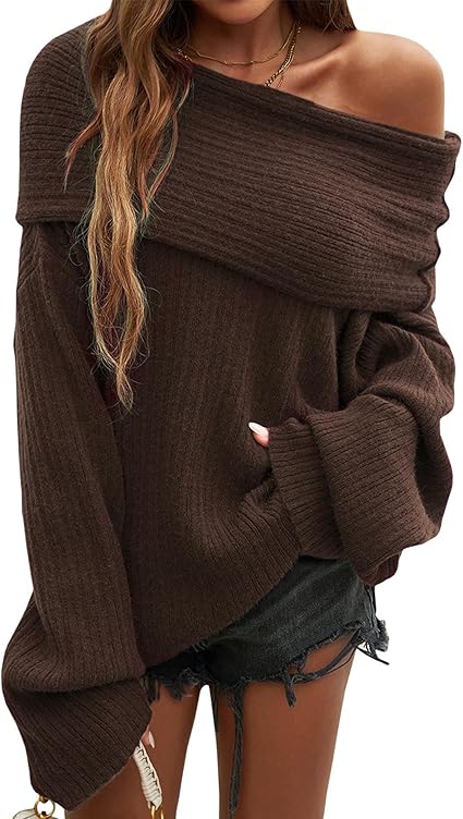 トップス Louren off shoulder knit tops BROWN off shoulder