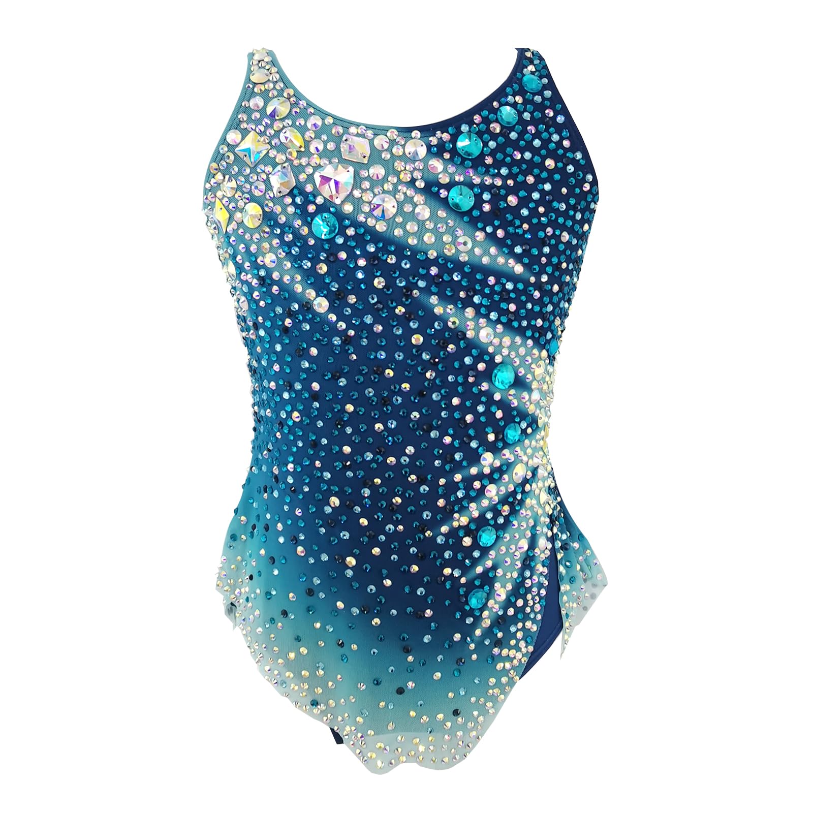 LIUHUO Justaucorps de gymnastique rythmique sans manches pour enfants Bleu brillant pour entraînement et performance