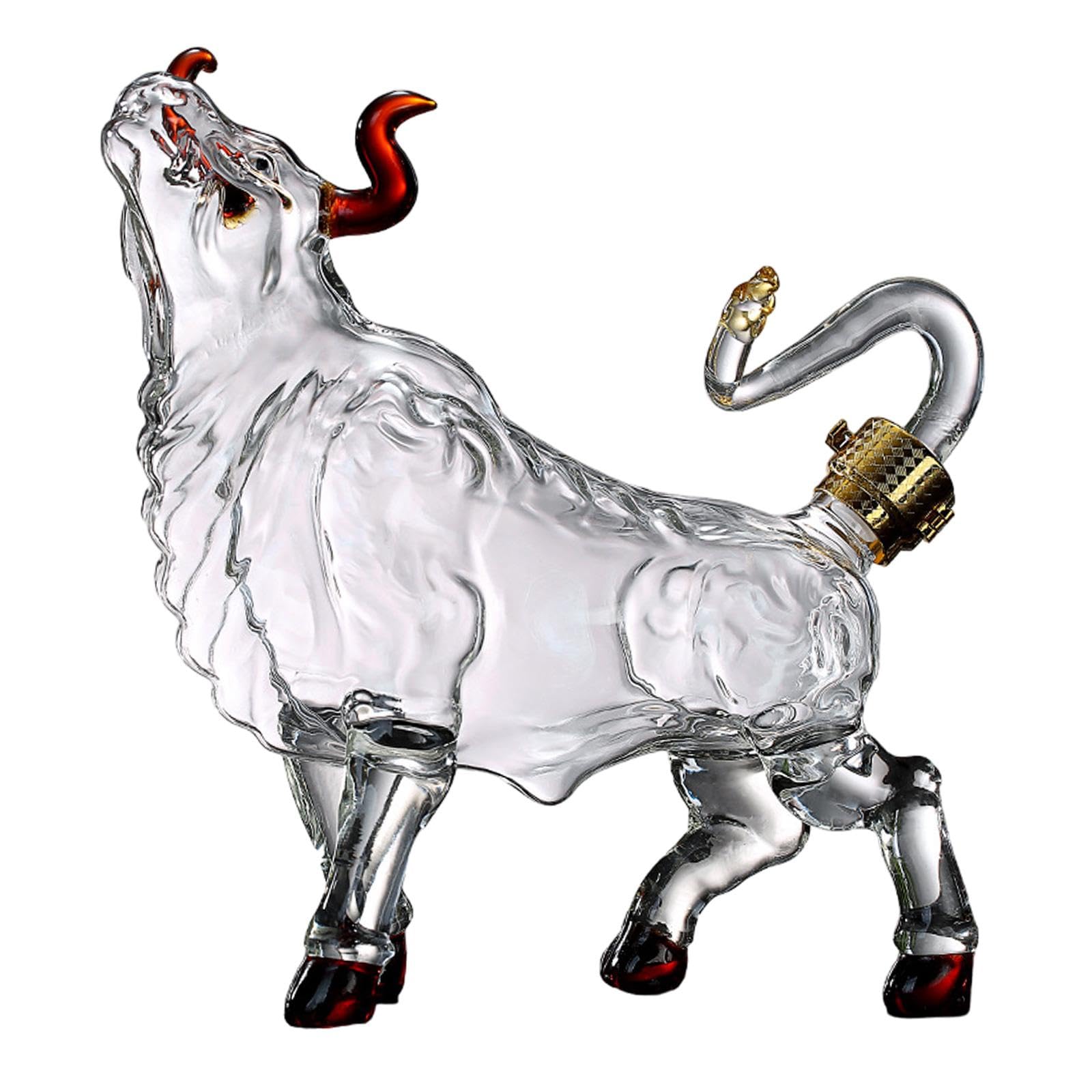 Qianly Animal Bull Wine Decanter Glass Liquid Decanter Dispenser Glass Bottle Him Men Housewarming Party Anniversary Drinks Holder