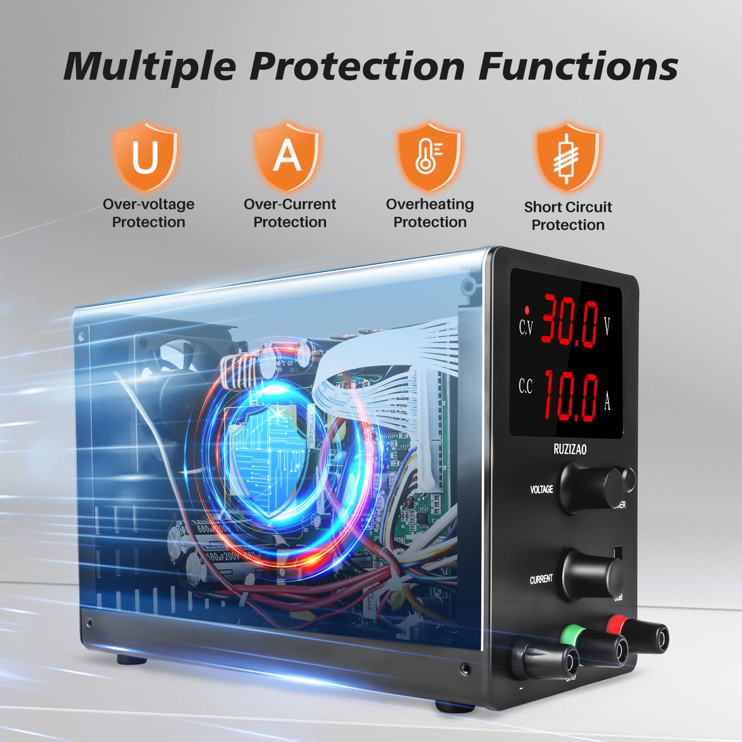 Alimentation de Laboratoire 30V 10A, Alimentation Reglable Stabilisée avec Encodeur et Affichage LED à 3 Chiffre, Alimentation Laboratoire Réglable avec Port USB 5V/2A Alimentation CC Réglable