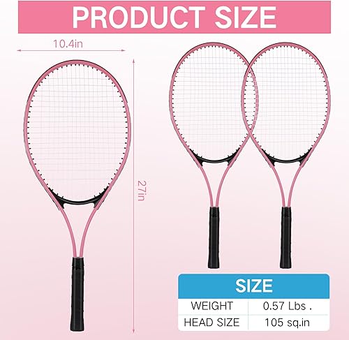 Miniatura 3 de 4 raquetas de tenis para adultos recreativas para 4 jugadores, raqueta de tenis ligera de 27 pulgadas con 3 pelotas de tenis para entrenar