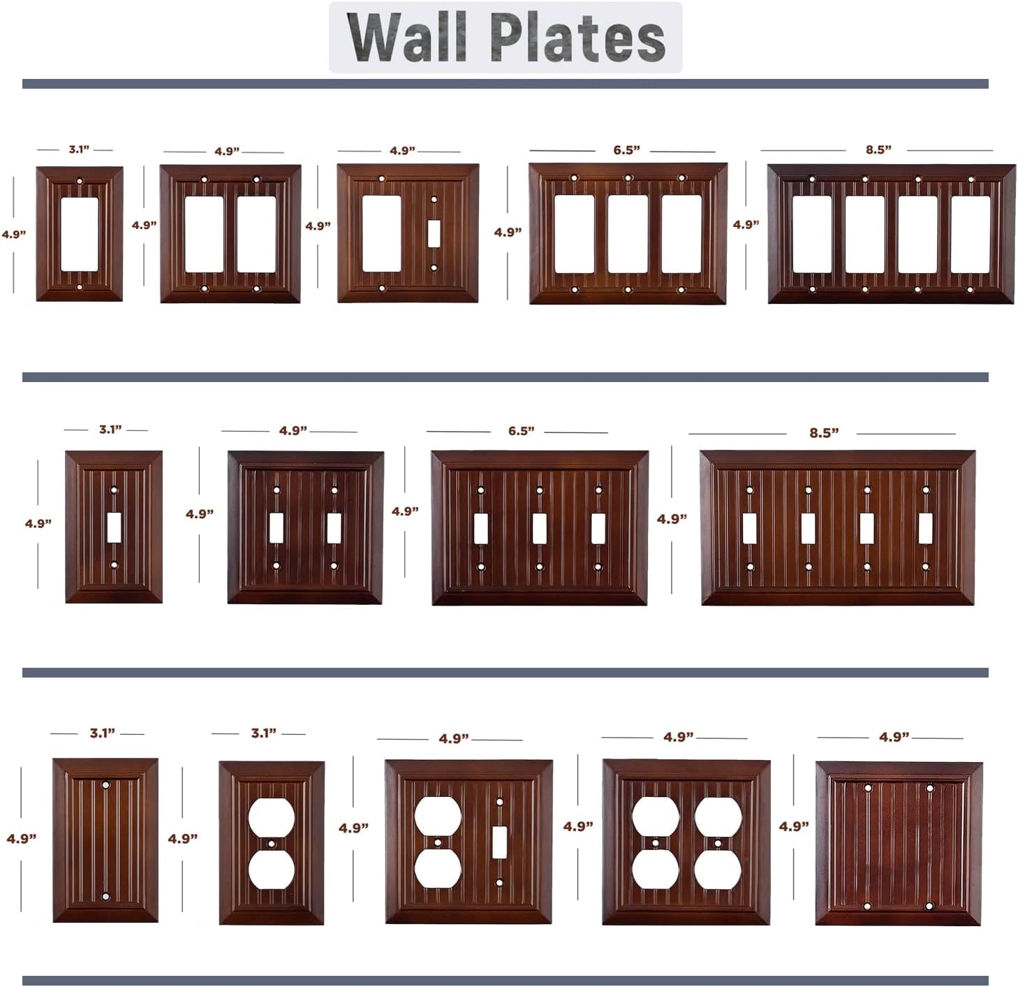 Pack of 4 Wall Plate Outlet Switch Covers by SleekLighting | Decorative Dark Brown Mahogany Look | Variety of Styles: Decorator/Duplex/Toggle / & Combo | Size: 1 Gang Decorator