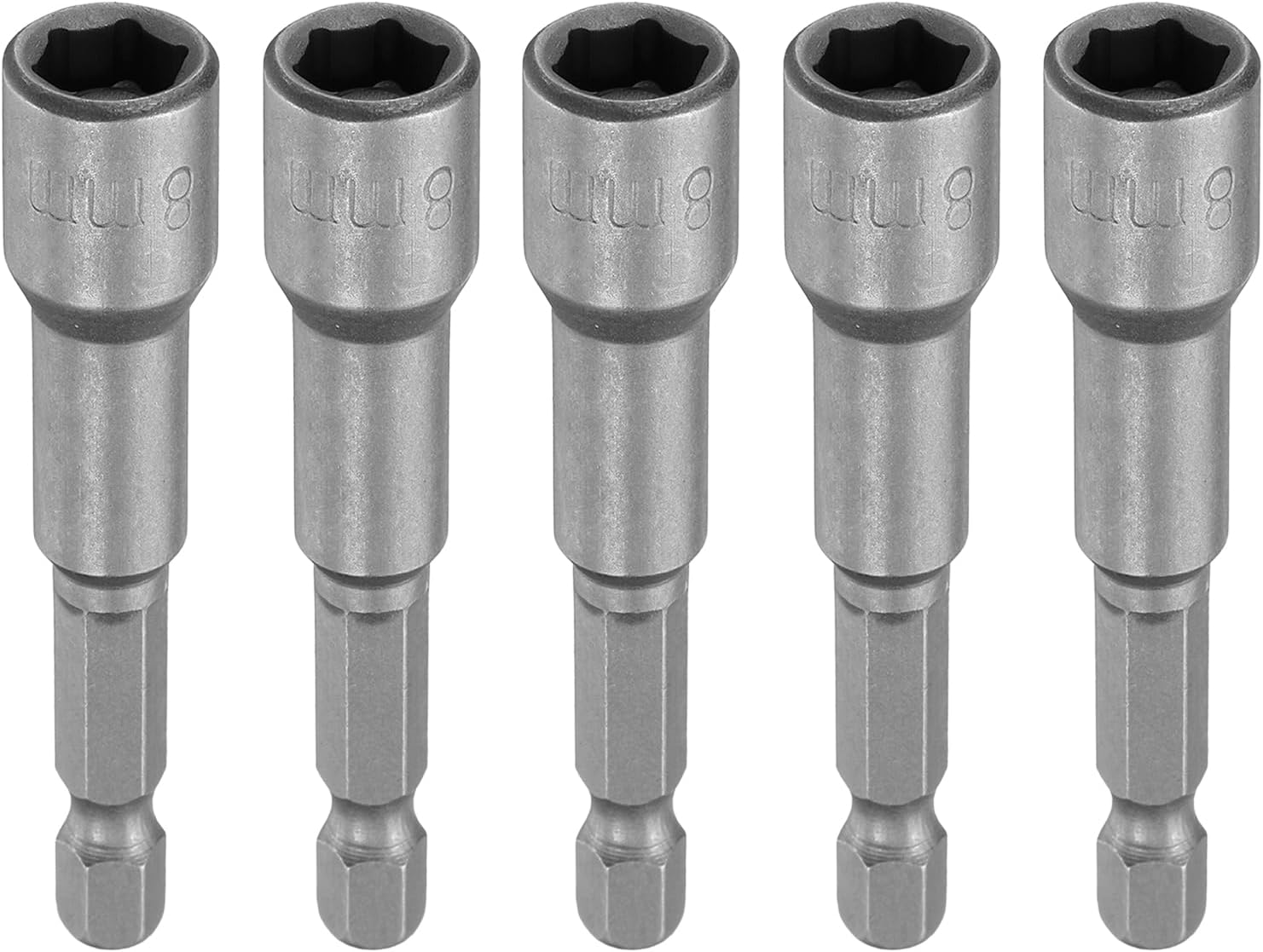 uxcell 5pcs Hex Nut Driver Drill Bit 8mm Metric 6-Point Socket 1/4" Hex Shank Magnetic Setter CR-V Steel Bolt Sockets for Power Drills Impact Drivers, 2.56" (65mm) Long