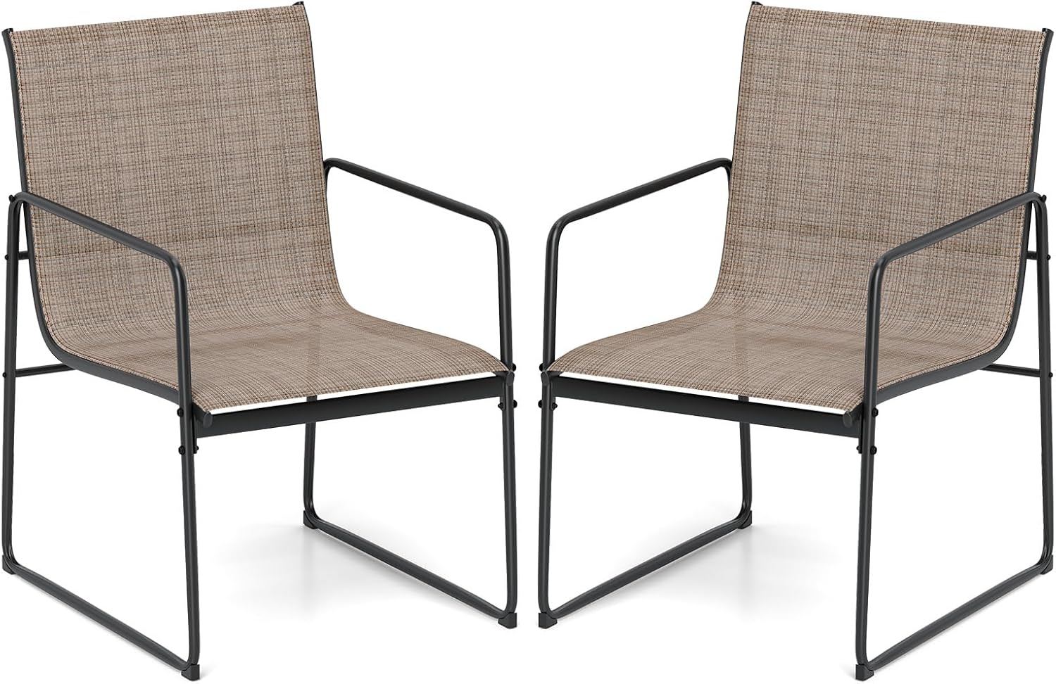 Tangkula Outdoor Dining Chairs Set of 2, Patio Furniture Chairs with Breathable Seat & Backrest, Armrests, Metal Frame, Outside Fabric Chairs for Backyard, Porch, Garden, Poolside (1, Mix Brown)