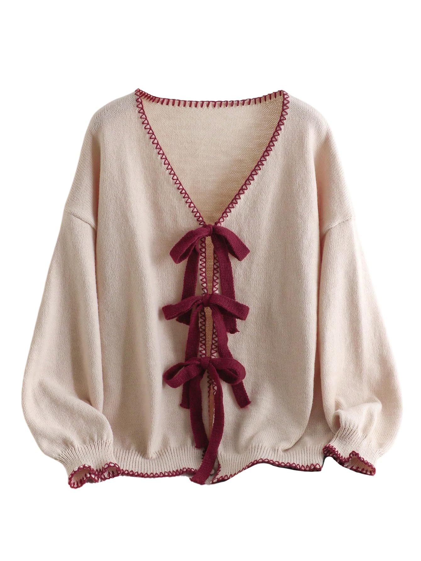 WDIRARA Womens Plus Size Tie Front Cardigan Sweaters Long Sleeve V Neck Knit Outerwear