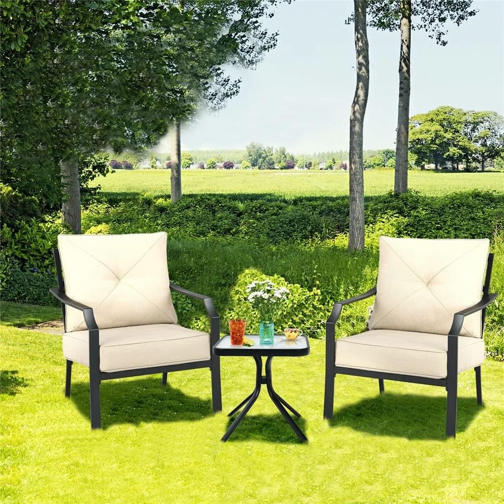 2 Piece Patio Dining Chairs Stackable Removable Cushioned Garden Patio (D 1)